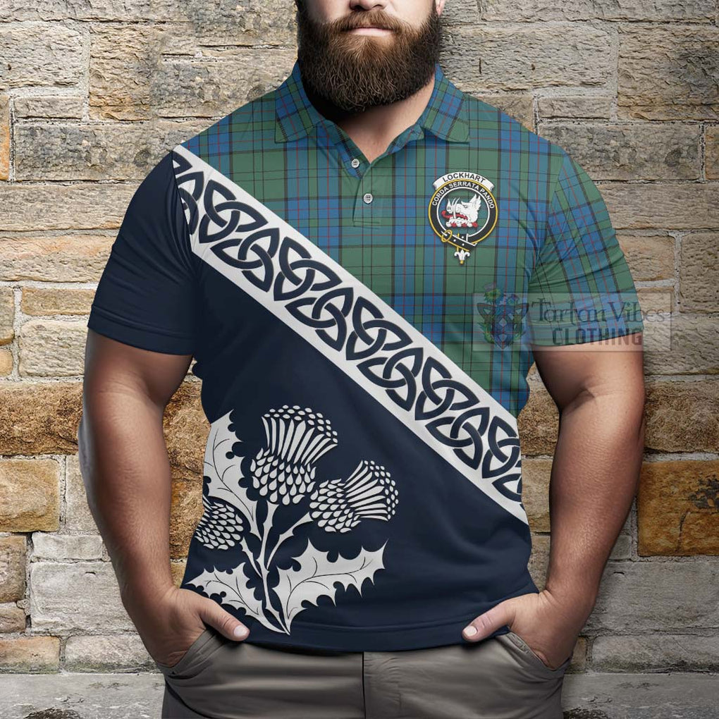 Lockhart Tartan Polo Shirt Featuring Thistle and Scotland Map - Tartanvibesclothing Store