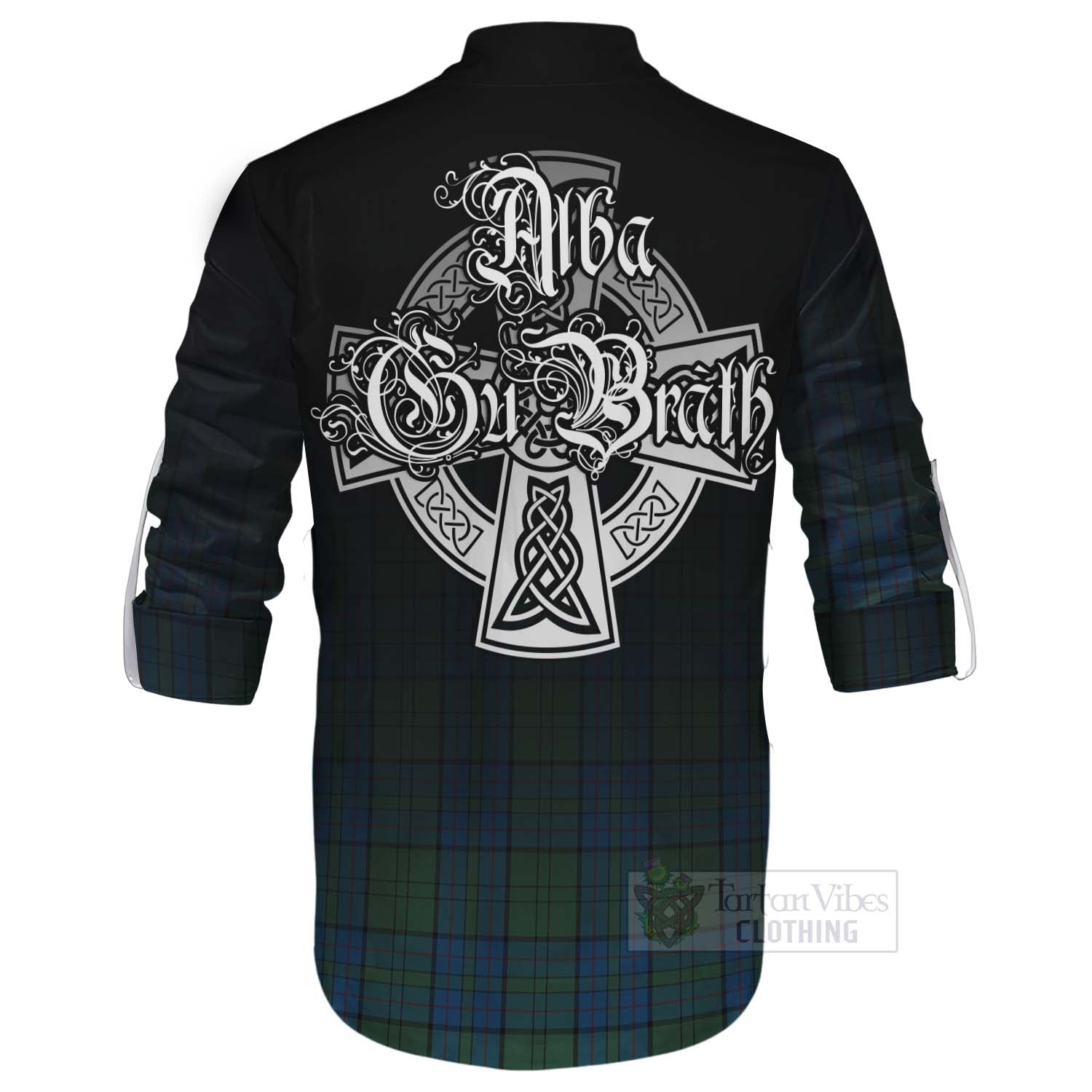 Tartan Vibes Clothing Lockhart Tartan Ghillie Kilt Shirt Featuring Alba Gu Brath Family Crest Celtic Inspired