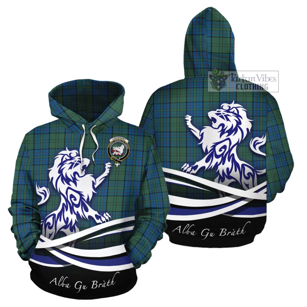 Lockhart Tartan Cotton Hoodie with Alba Gu Brath Regal Lion Emblem Zip Hoodie - Tartan Vibes Clothing