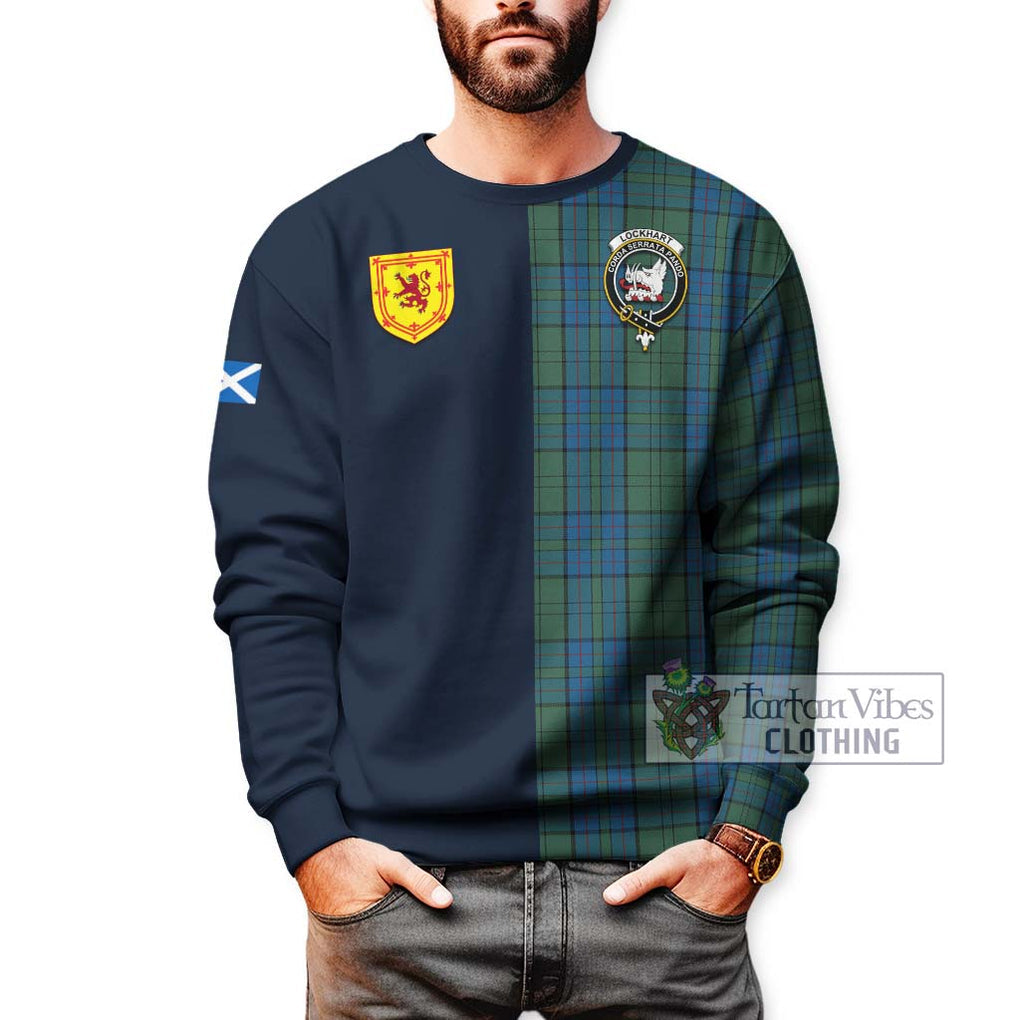 Lockhart Tartan Sweatshirt Alba with Scottish Lion Royal Arm Half Style - Tartan Vibes Clothing