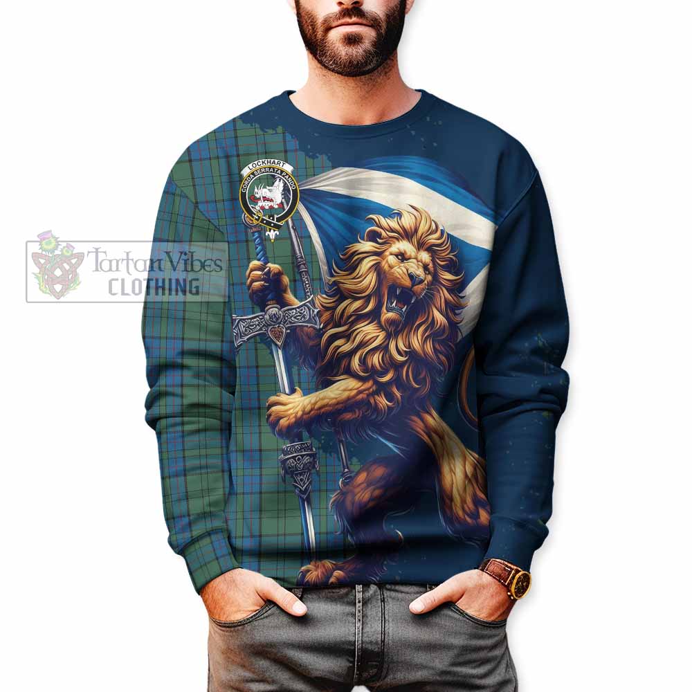 Lockhart Tartan Family Crest Sweatshirt with Scottish Majestic Lion - Tartan Vibes Clothing