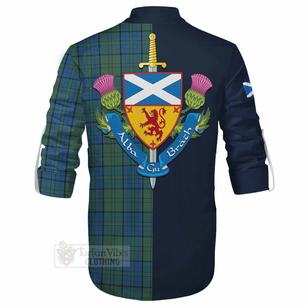 Lockhart Tartan Ghillie Kilt Shirt Alba with Scottish Lion Royal Arm Half Style - Tartan Vibes Clothing