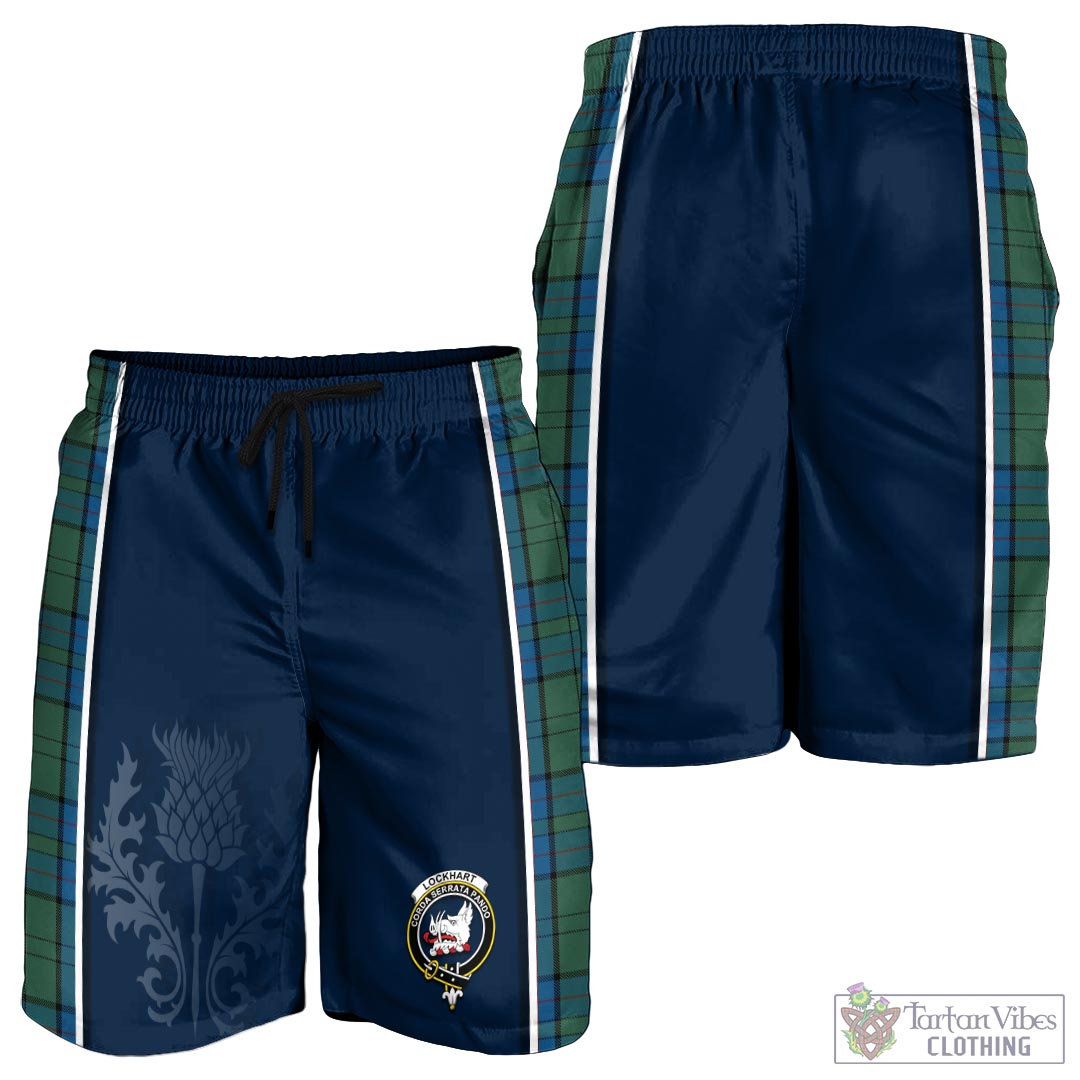 Tartan Vibes Clothing Lockhart Tartan Men's Shorts with Family Crest and Scottish Thistle Vibes Sport Style