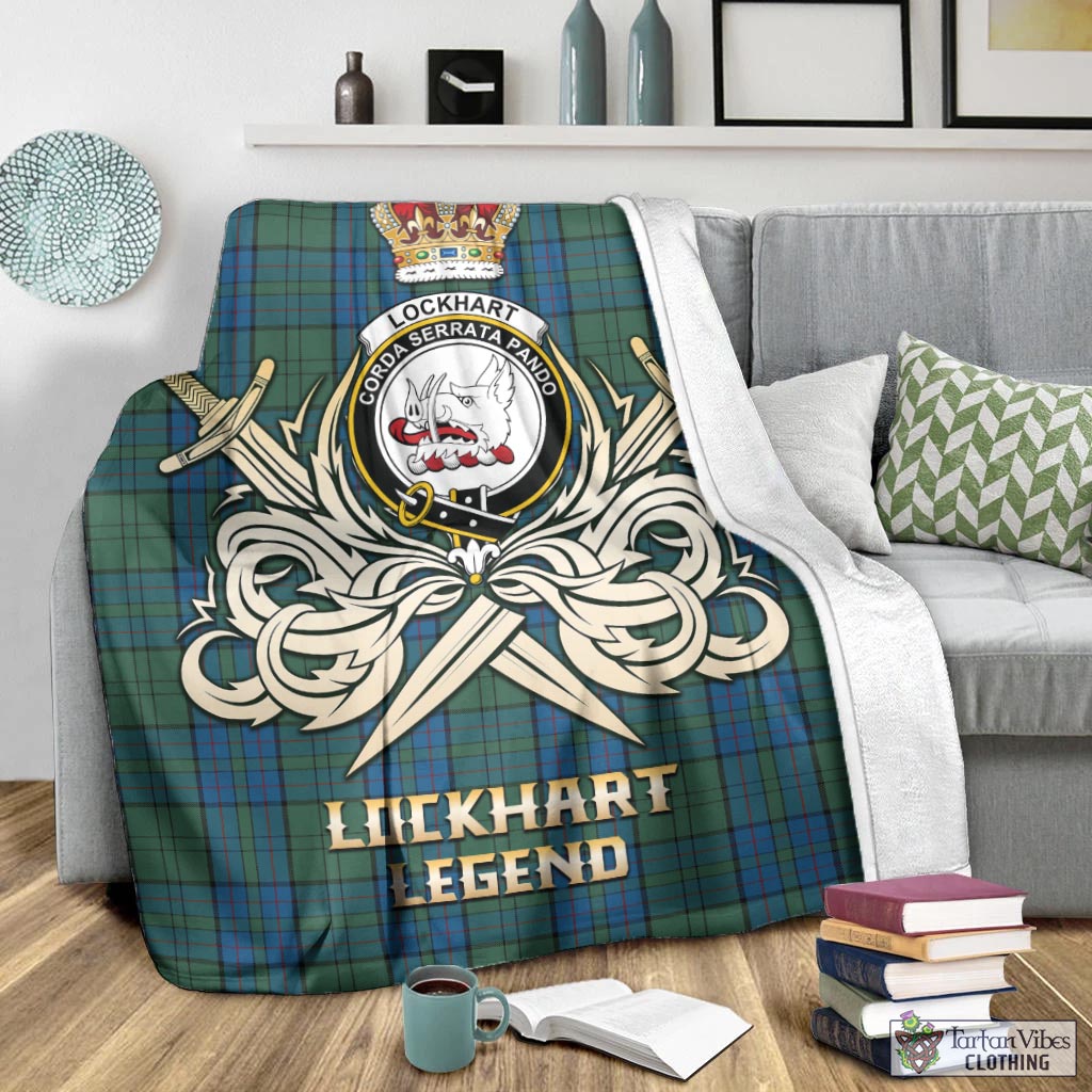 Lockhart Tartan Blanket with Clan Crest and the Golden Sword of Courageous Legacy - Tartan Vibes Clothing