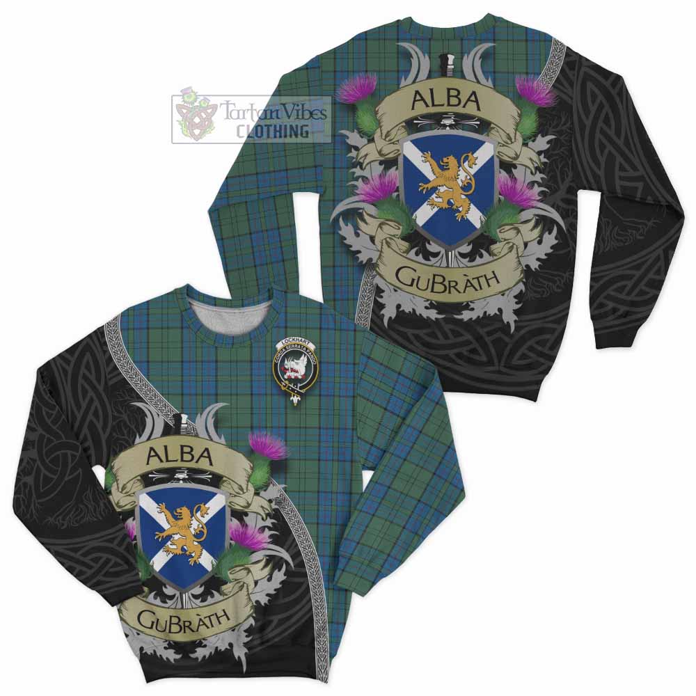Lockhart Tartan Family Crest Sweatshirt Lion Rampant Royal Thistle Shield Celtic Inspired - Tartan Vibes Clothing