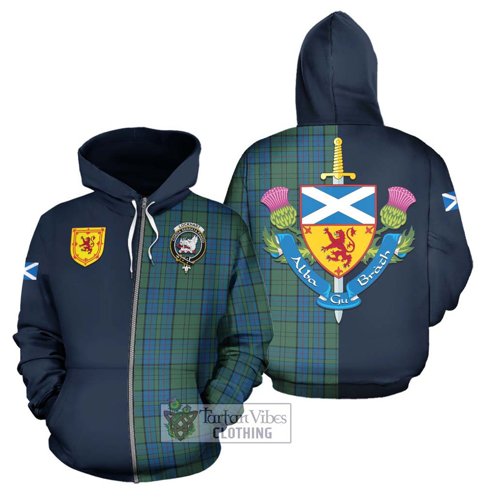 Lockhart Tartan Hoodie Alba with Scottish Lion Royal Arm Half Style - Tartan Vibes Clothing