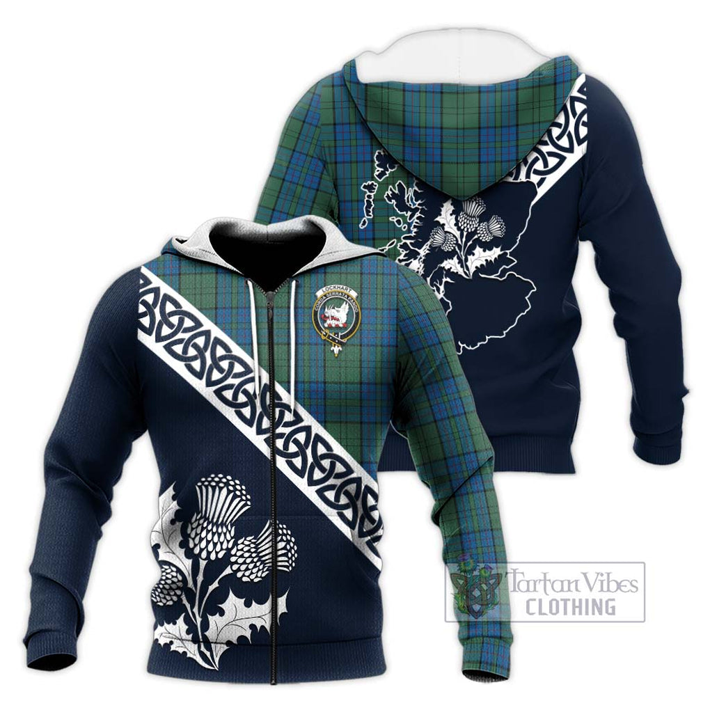 Lockhart Tartan Knitted Hoodie Featuring Thistle and Scotland Map Unisex Knitted Zip Hoodie - Tartan Vibes Clothing
