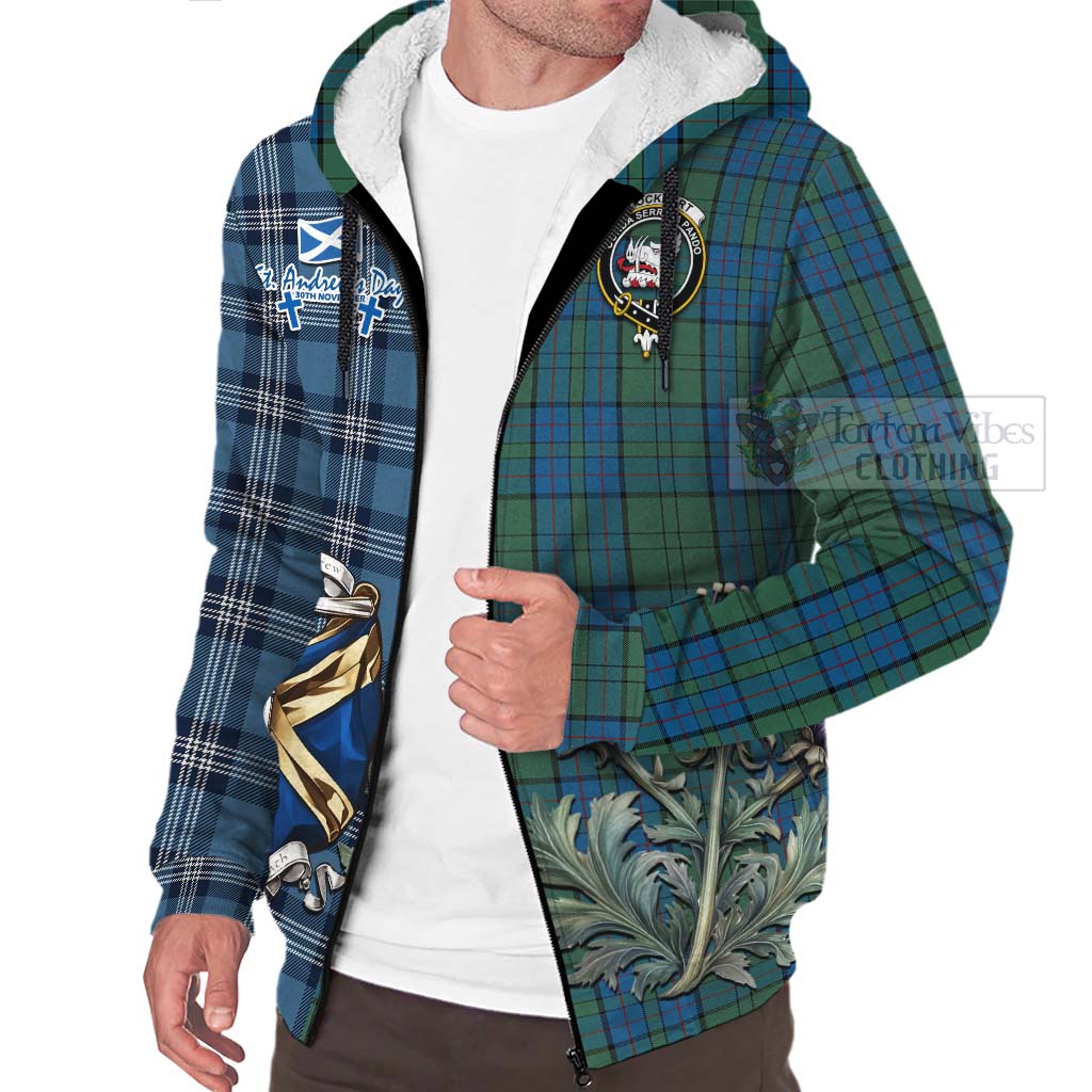 Lockhart Tartan Sherpa Hoodie Happy St. Andrew's Day Half Tartan Style Unisex - Tartan Vibes Clothing
