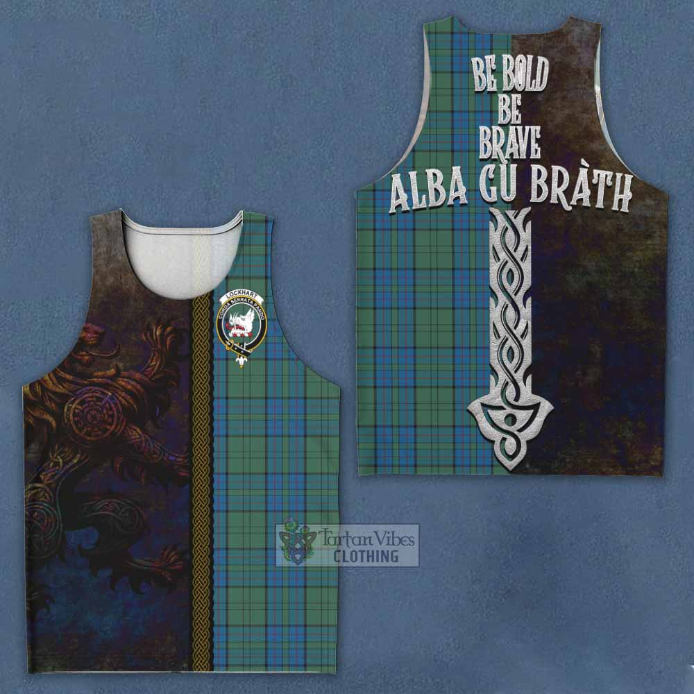 Lockhart Tartan Family Crest Men's Tank Top Alba Gu Brath Be Brave Lion Ancient Style - Tartan Vibes Clothing