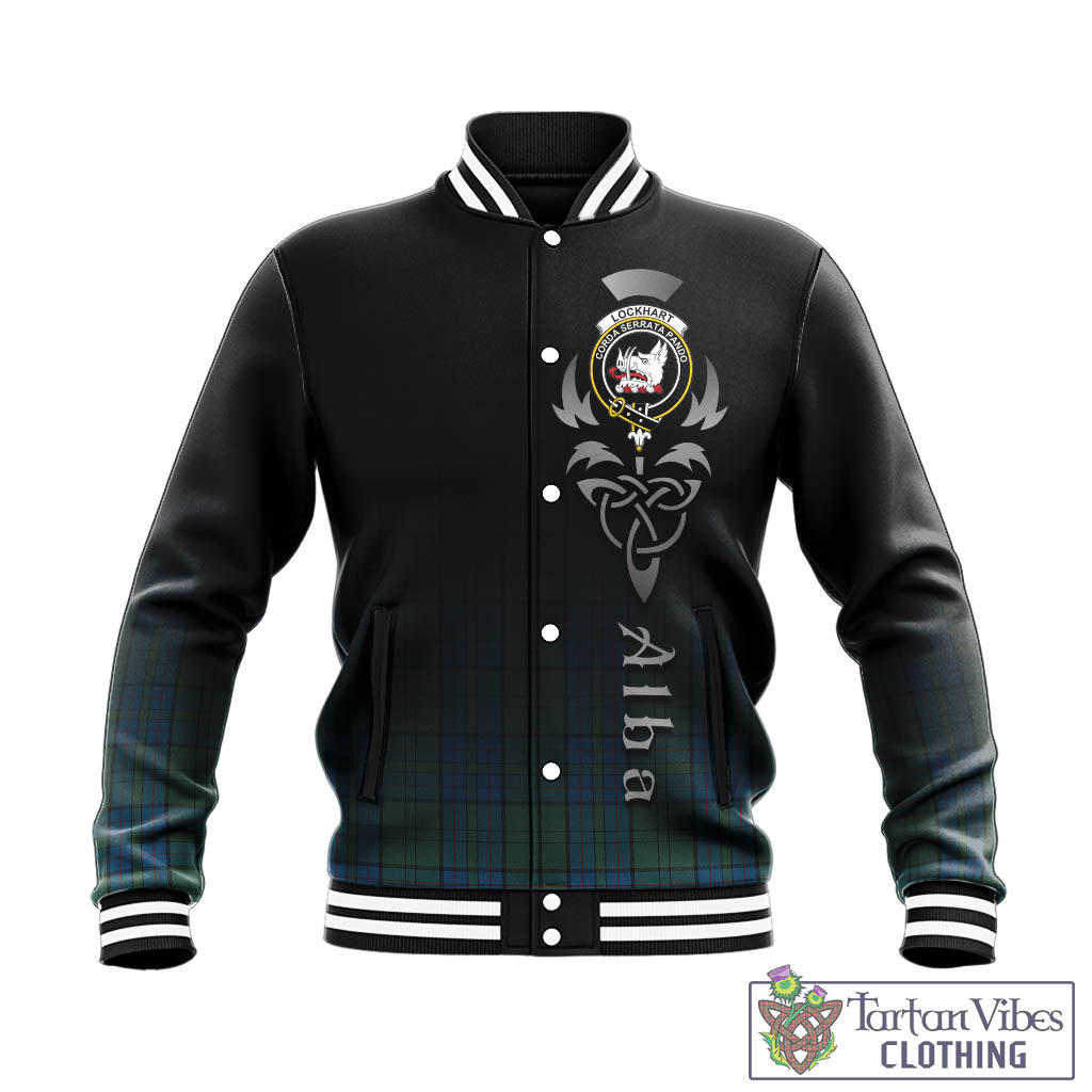 Lockhart Tartan Baseball Jacket Featuring Alba Gu Brath Family Crest Celtic Inspired - Tartan Vibes Clothing