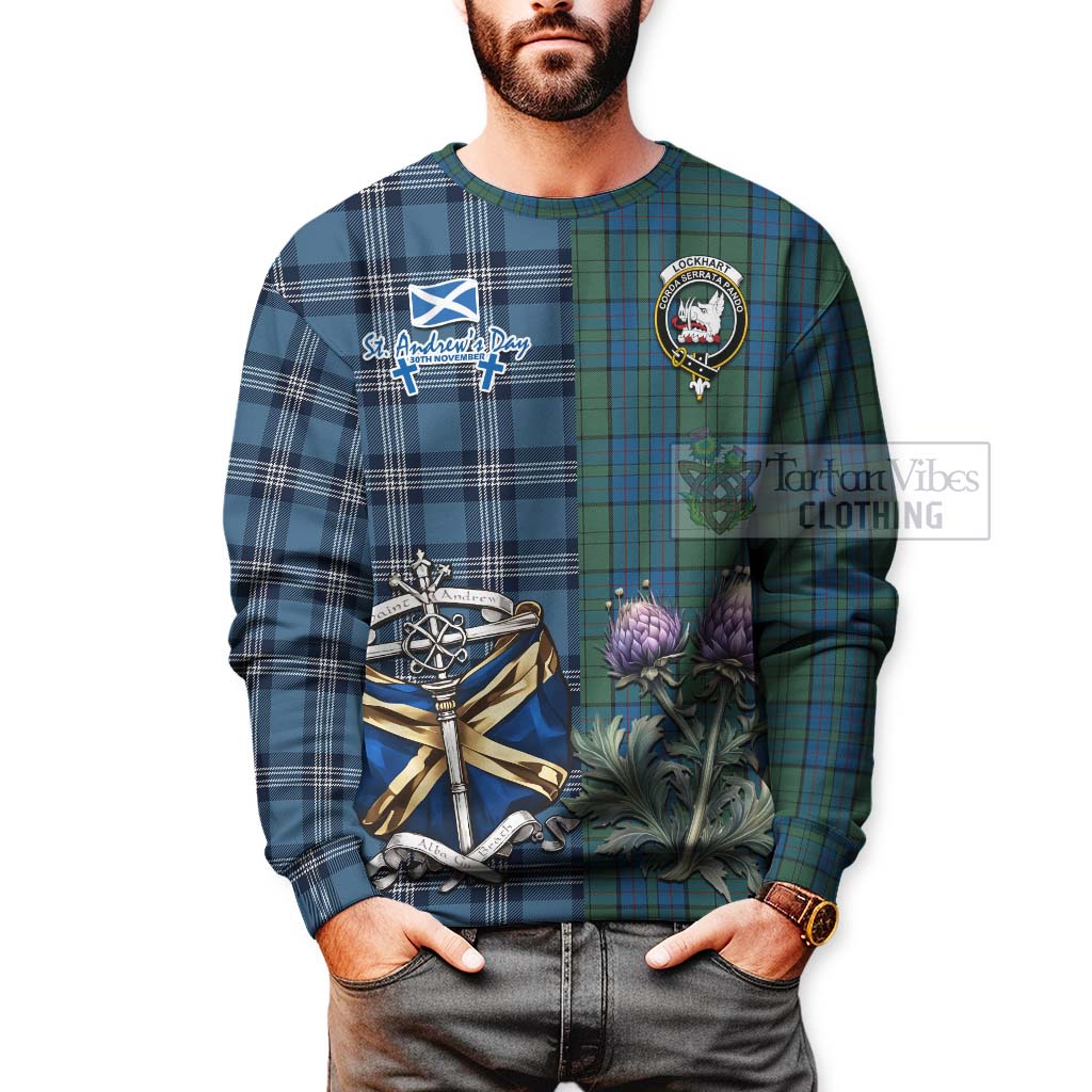 Lockhart Tartan Sweatshirt Happy St. Andrew's Day Half Tartan Style - Tartan Vibes Clothing