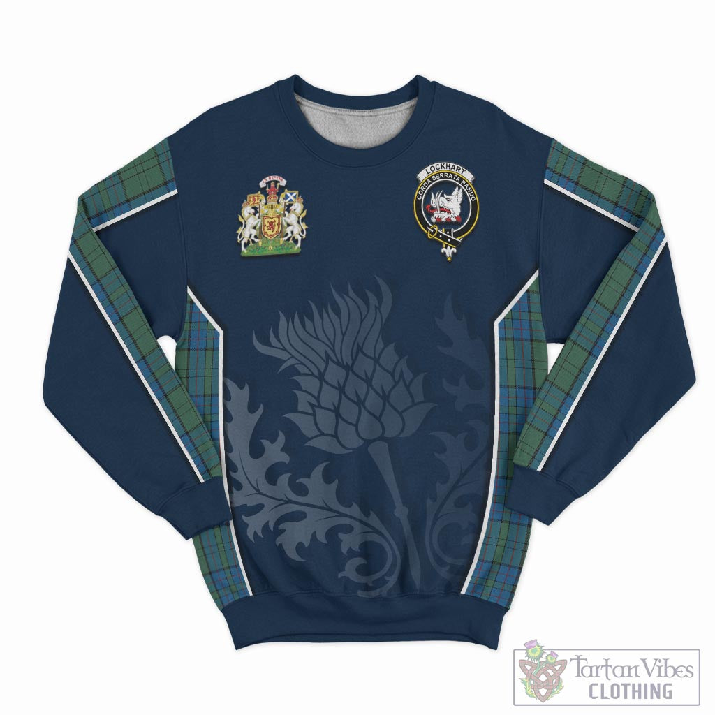 Lockhart Tartan Sweatshirt with Family Crest and Scottish Thistle Vibes Sport Style - Tartan Vibes Clothing