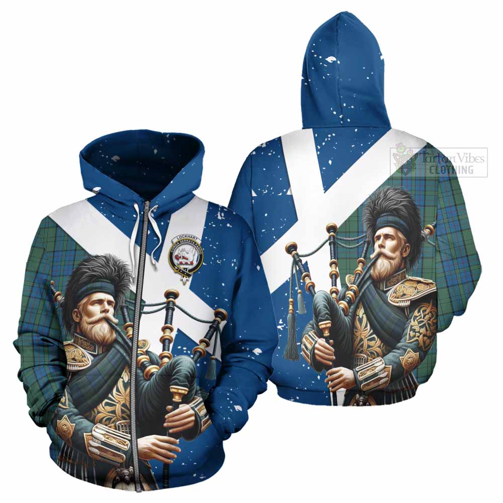 Lockhart Tartan Hoodie with Family Crest Scottish Bagpiper Vibes - Tartan Vibes Clothing