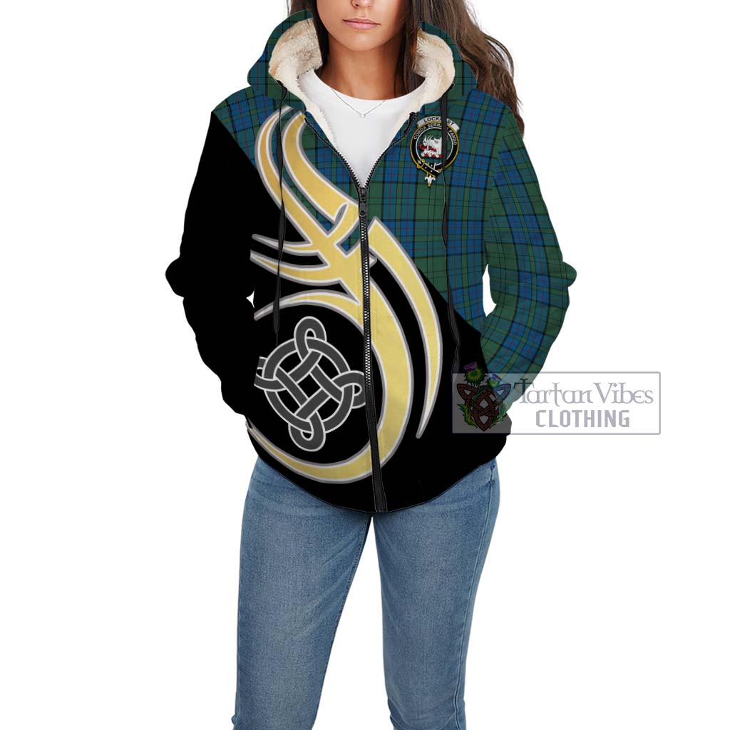 Lockhart Tartan Sherpa Hoodie with Family Crest and Celtic Symbol Style Unisex - Tartan Vibes Clothing