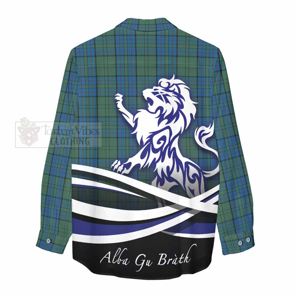 Lockhart Tartan Women's Casual Shirt with Alba Gu Brath Regal Lion Emblem - Tartan Vibes Clothing
