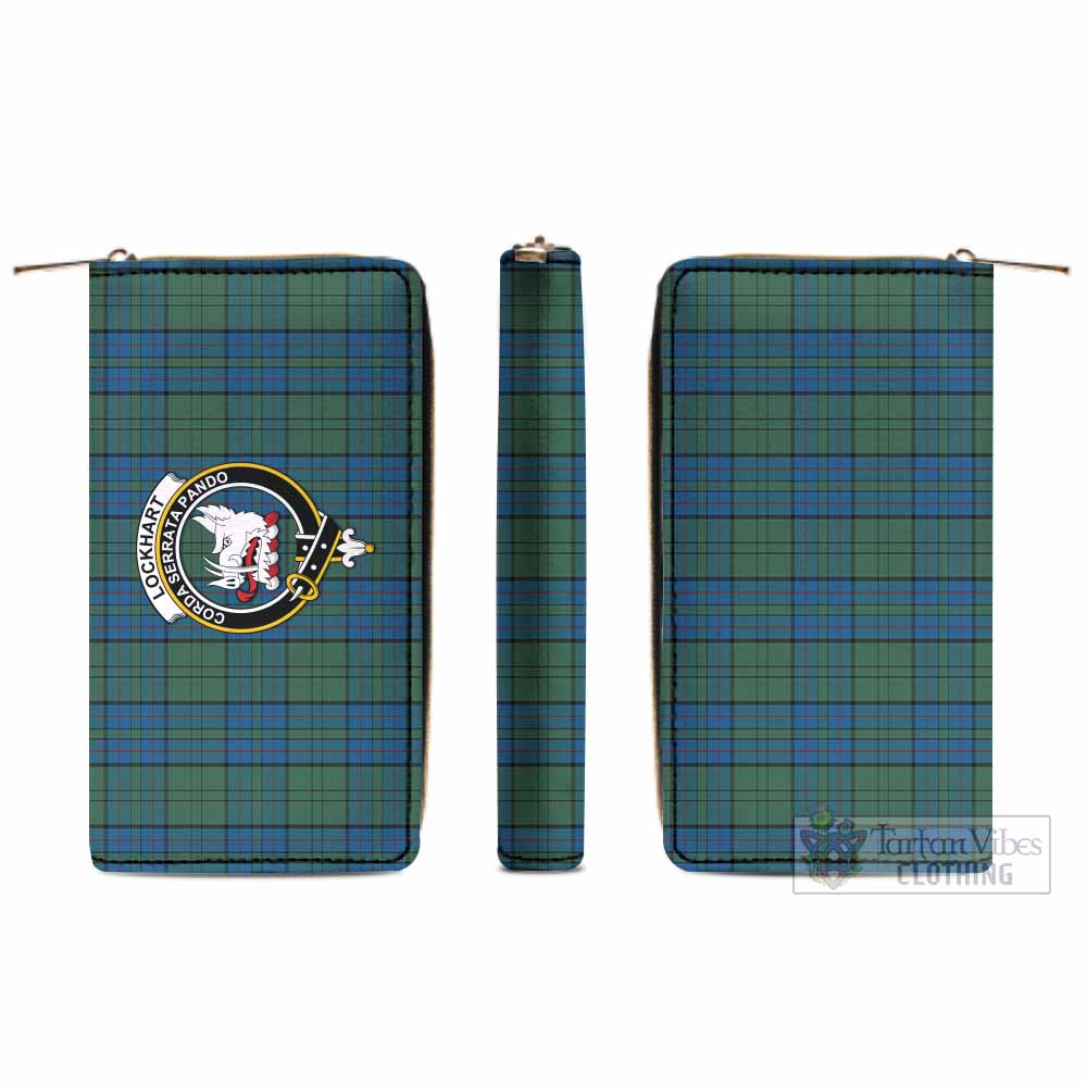 Lockhart Tartan Women's Leather Wallet with Family Crest - Tartan Vibes Clothing
