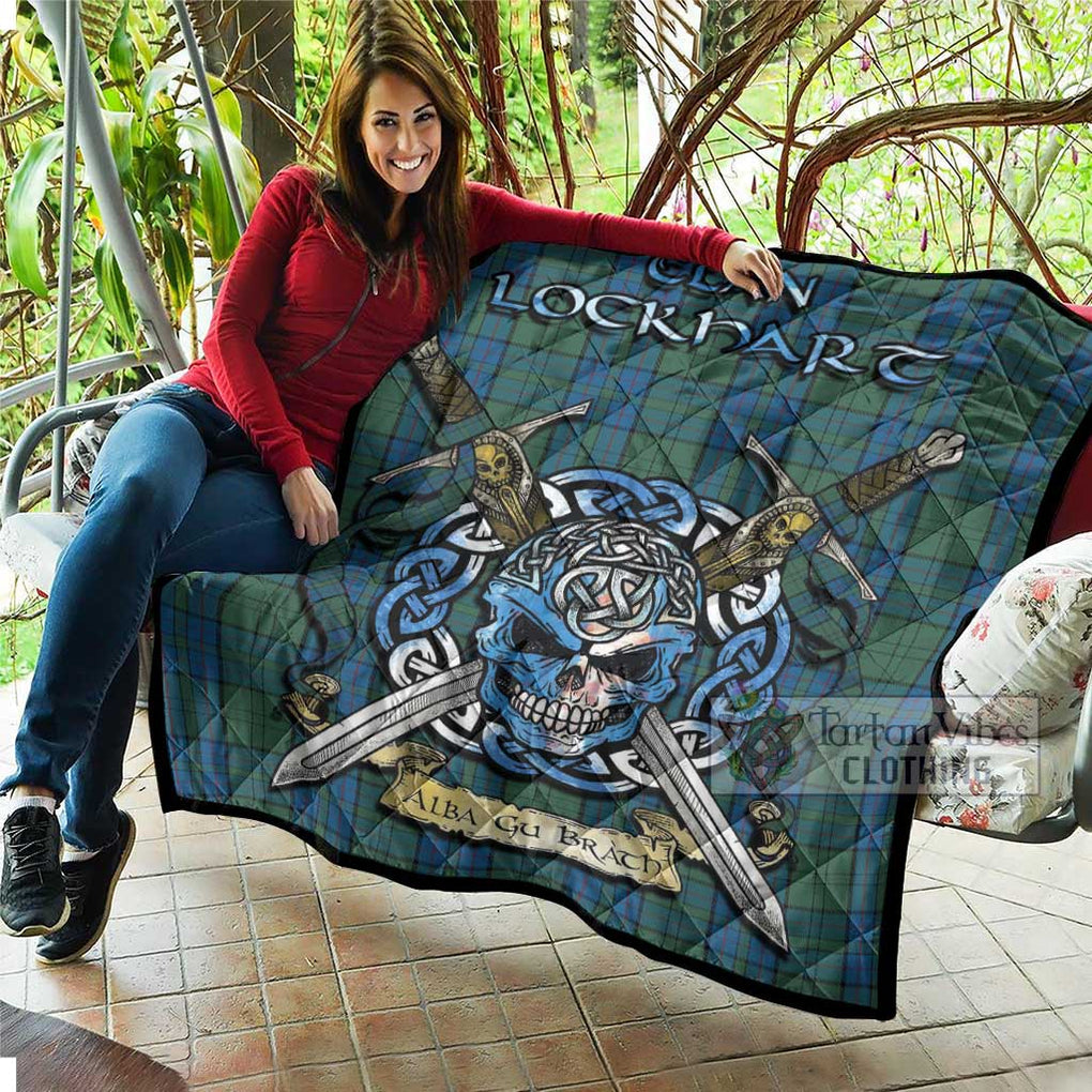 Lockhart Tartan Quilt with Celtic Skull Alba Gu Brath Style - Tartan Vibes Clothing
