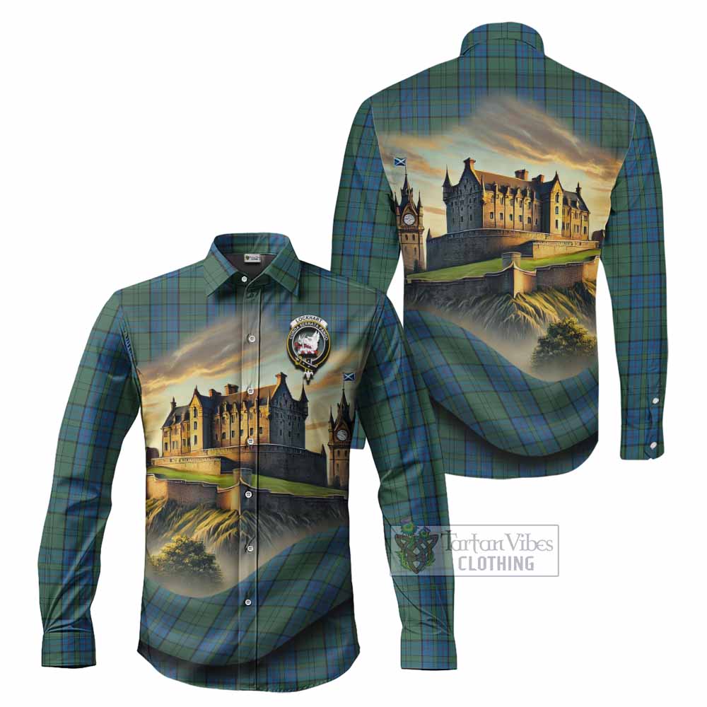 Tartan Vibes Clothing Lockhart Tartan Family Crest Long Sleeve Button Shirt with Scottish Ancient Castle Style