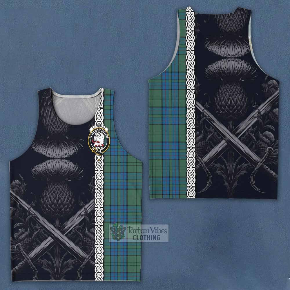 Lockhart Tartan Men's Tank Top with Family Crest Cross Sword Thistle Celtic Vibes - Tartan Vibes Clothing