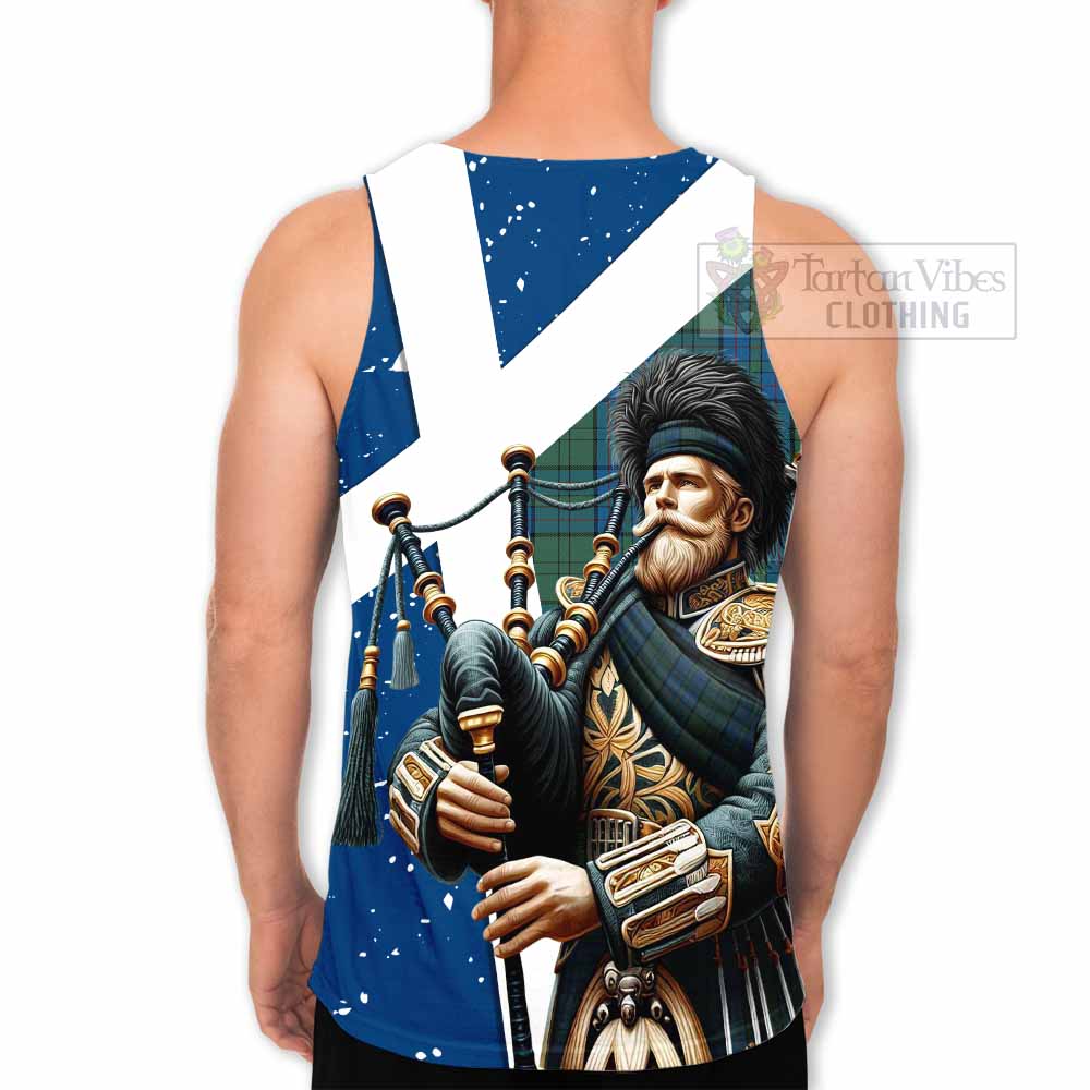 Lockhart Tartan Men's Tank Top with Family Crest Scottish Bagpiper Vibes - Tartan Vibes Clothing