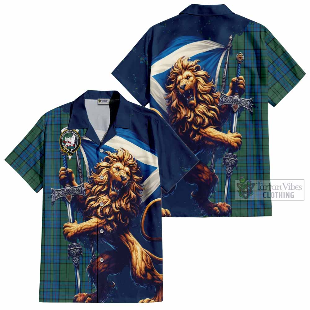 Lockhart Tartan Family Crest Hawaiian Shirt with Scottish Majestic Lion - Tartan Vibes Clothing