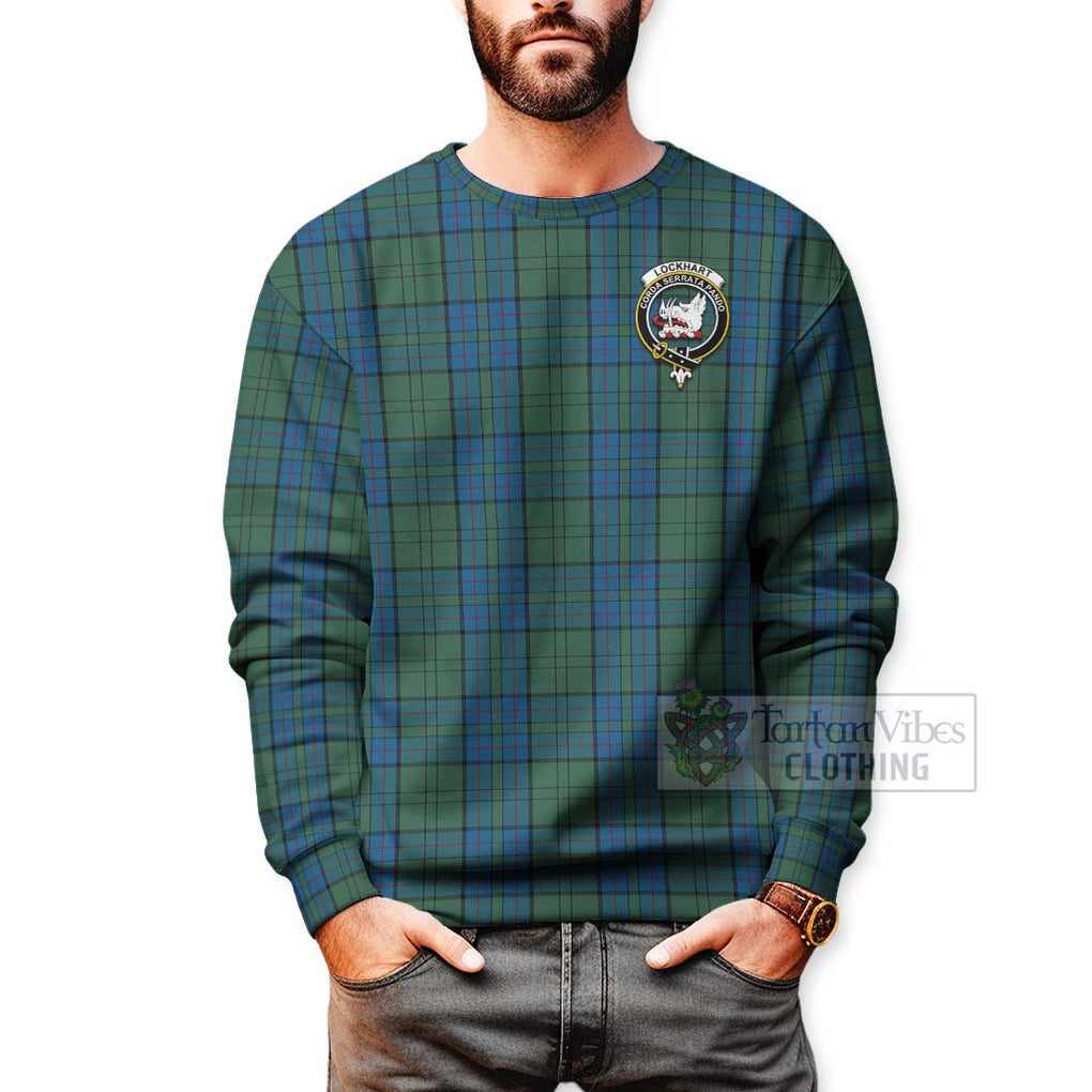 Lockhart Tartan Sweatshirt with Family Crest Celtic Skull Style - Tartan Vibes Clothing
