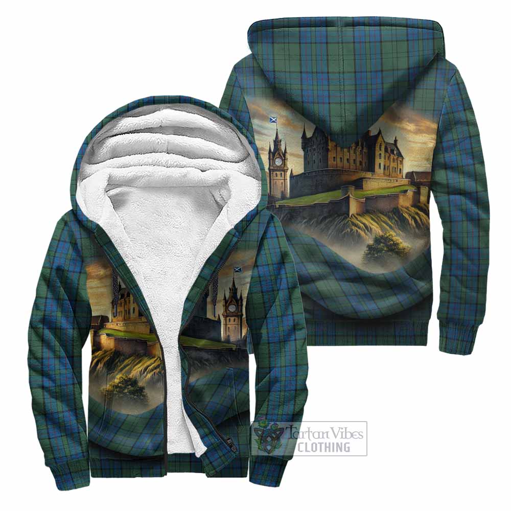 Lockhart Tartan Family Crest Sherpa Hoodie with Scottish Ancient Castle Style Unisex - Tartan Vibes Clothing