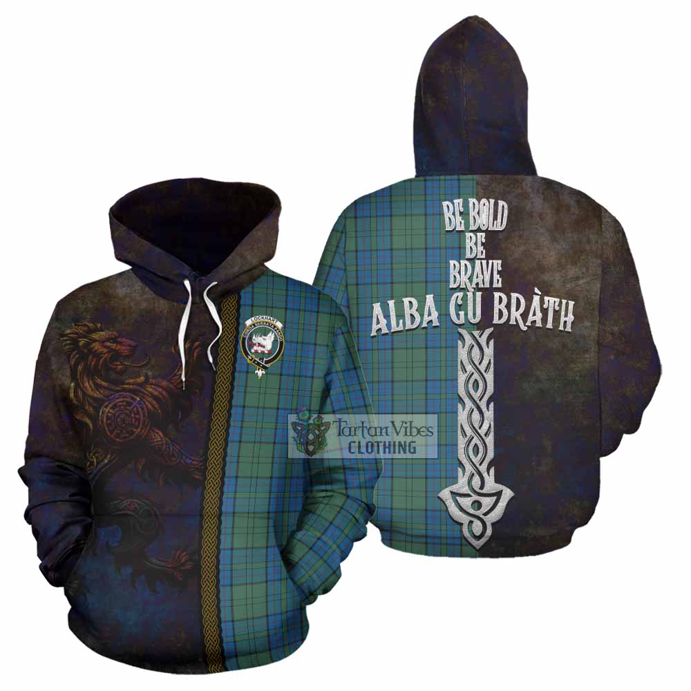 Lockhart Tartan Family Crest Hoodie Alba Gu Brath Be Brave Lion Ancient Style - Tartan Vibes Clothing