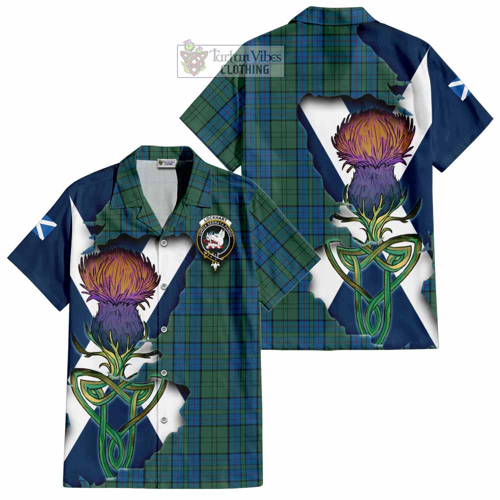 Lockhart Tartan Family Crest Hawaiian Shirt Scottish Thistle Celtic Inspired - Tartan Vibes Clothing