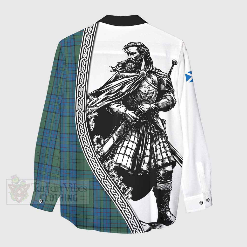 Lockhart Tartan Clan Crest Women's Casual Shirt with Highlander Warrior Celtic Style - Tartan Vibes Clothing