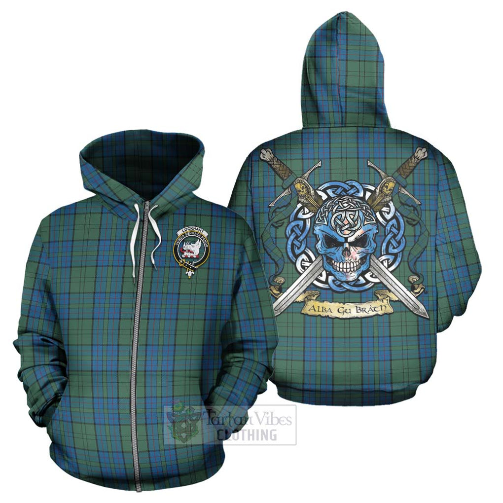 Lockhart Tartan Hoodie with Family Crest Celtic Skull Style - Tartan Vibes Clothing