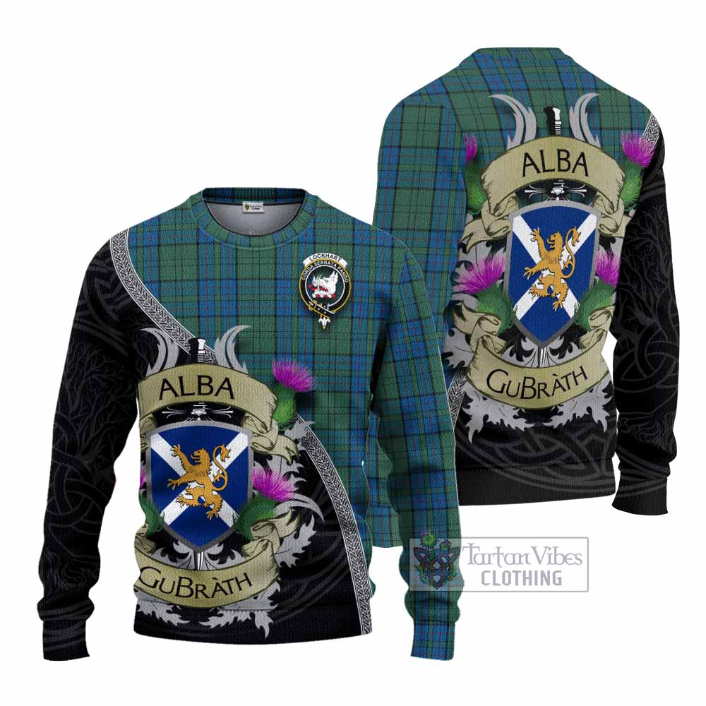 Lockhart Tartan Family Crest Knitted Sweater Lion Rampant Royal Thistle Shield Celtic Inspired - Tartan Vibes Clothing