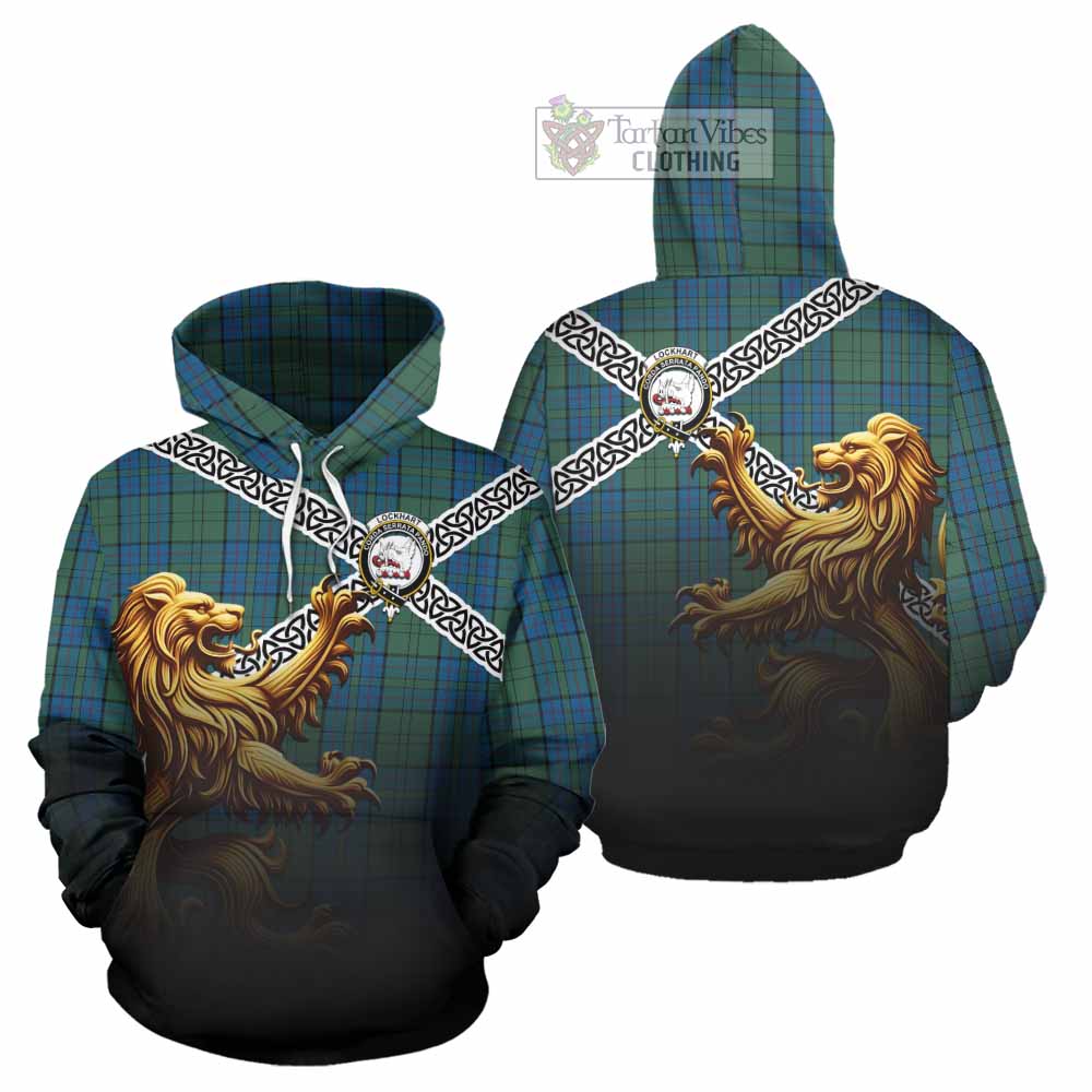 Lockhart Crest Tartan Hoodie with Golden Lion Emblem Celtic Style - Tartan Vibes Clothing