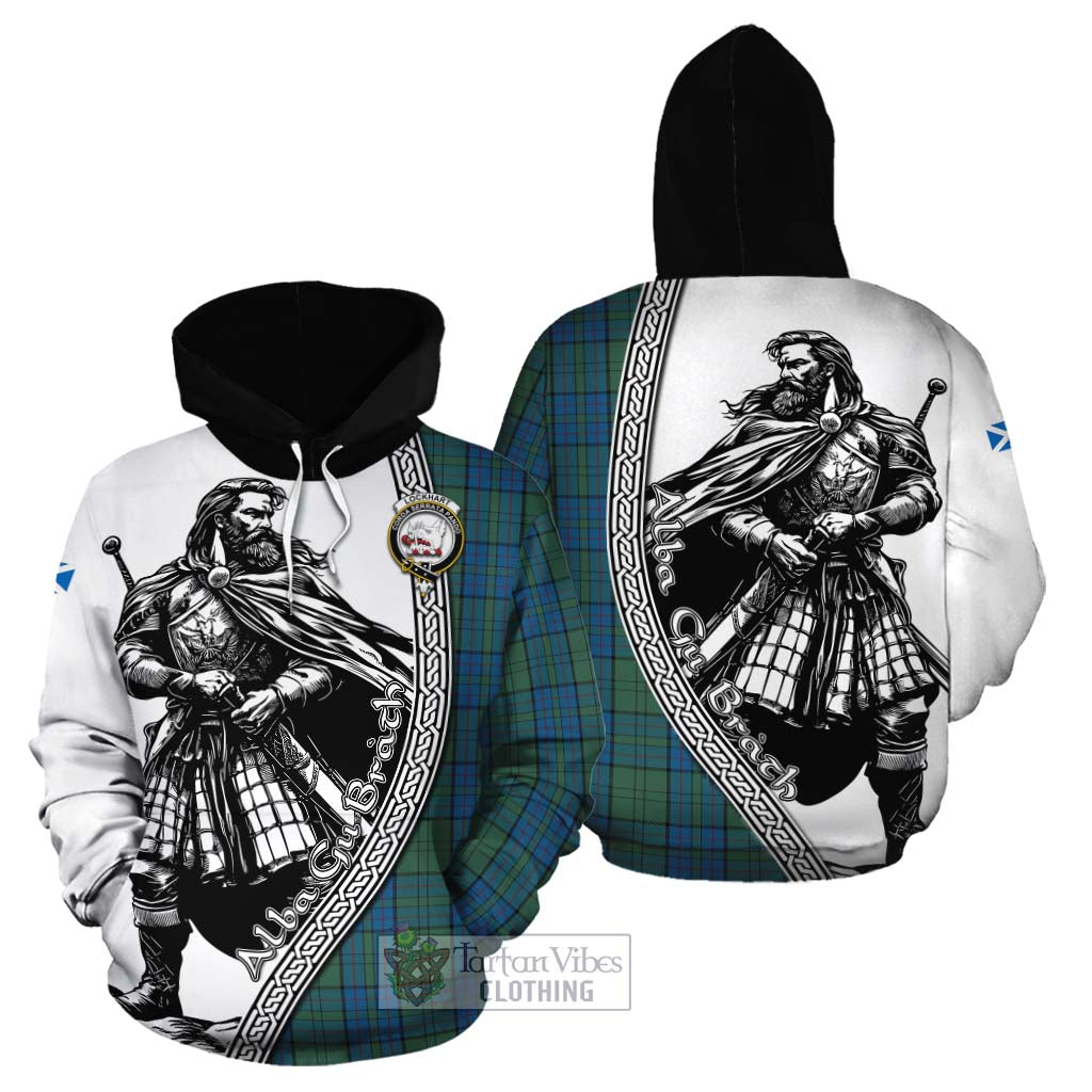 Lockhart Tartan Clan Crest Cotton Hoodie with Highlander Warrior Celtic Style Zip Hoodie - Tartan Vibes Clothing