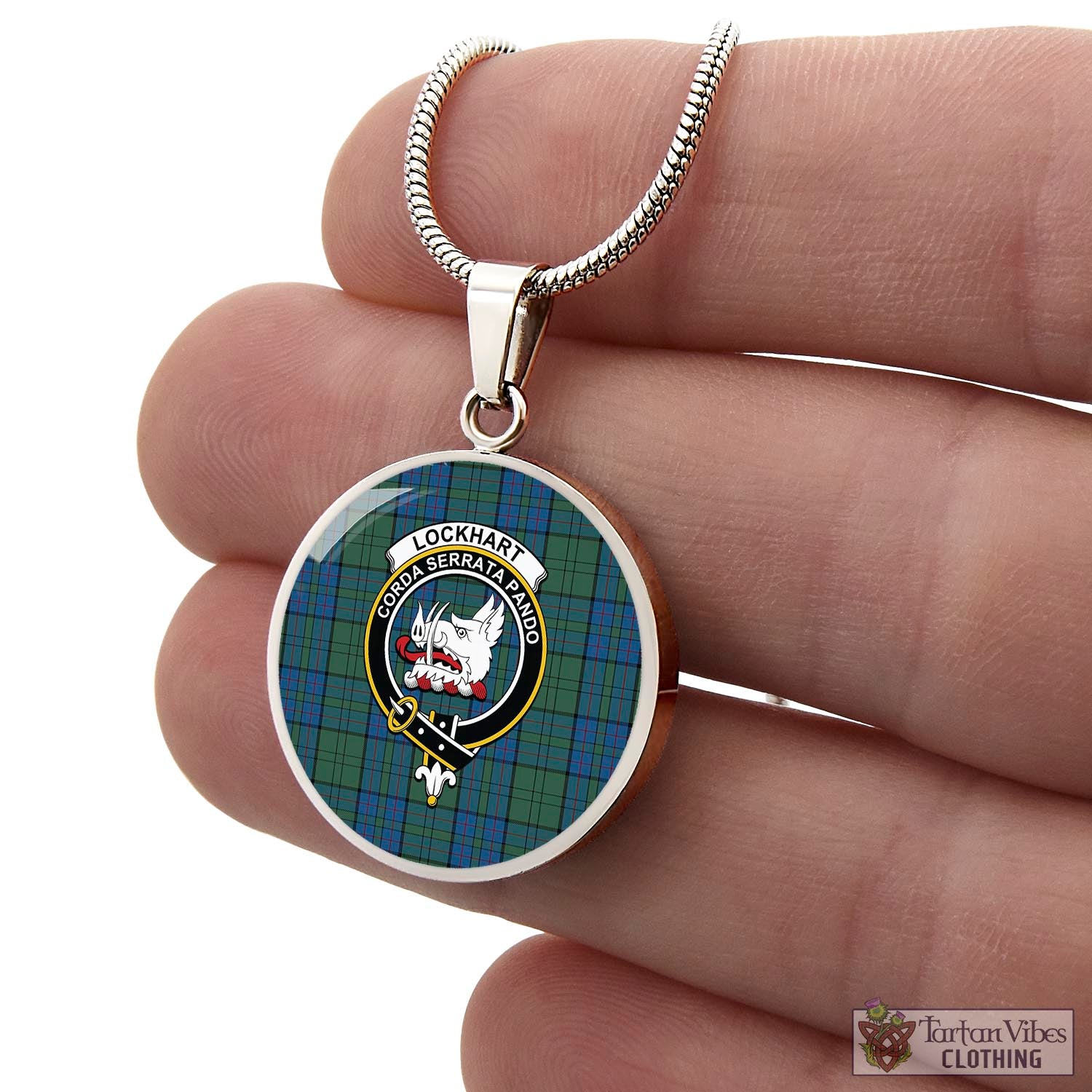 Lockhart Tartan Circle Necklace with Family Crest - Tartan Vibes Clothing
