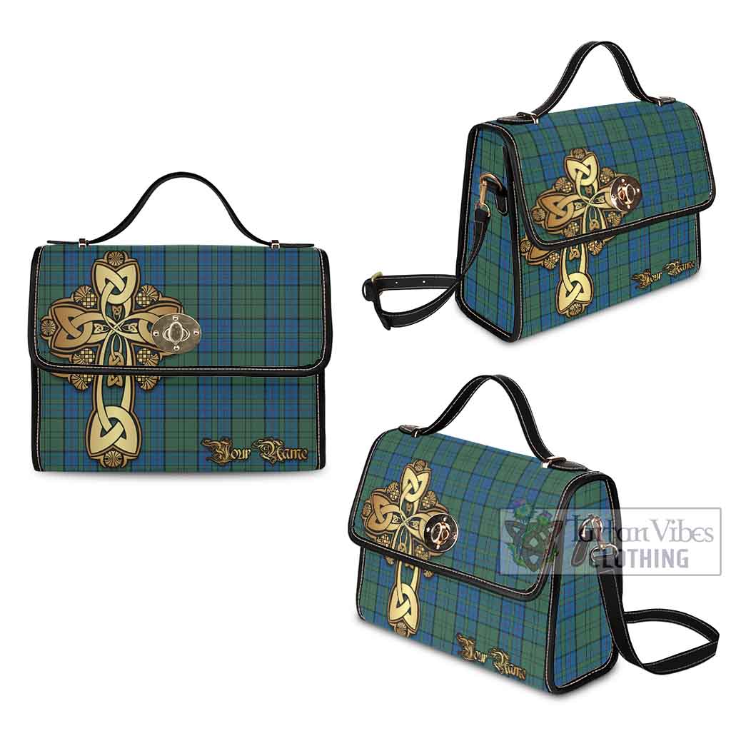 Tartan Vibes Clothing Lockhart Tartan Waterproof Canvas Bag Golden Thistle Celtic Cross Style