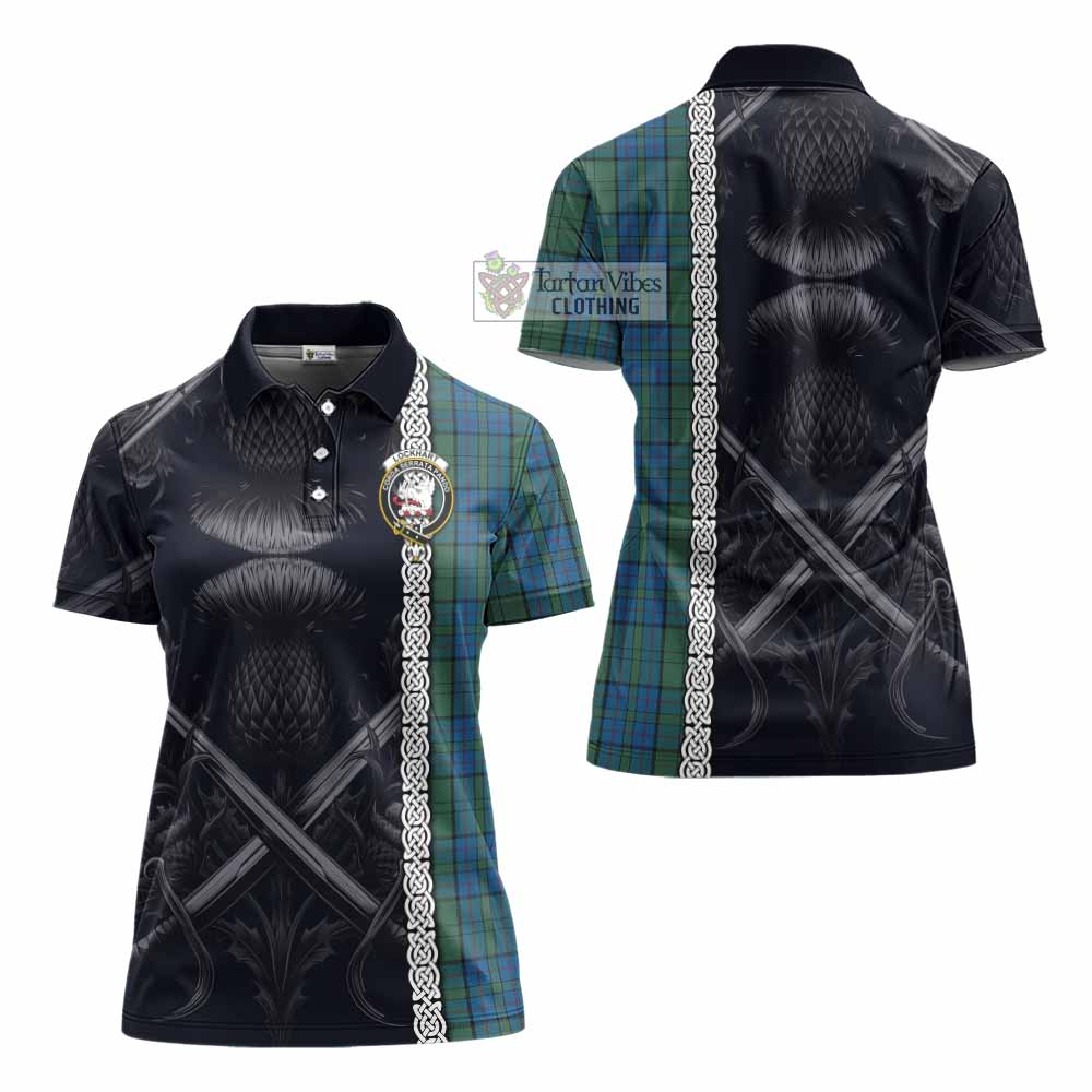 Lockhart Tartan Women's Polo Shirt with Family Crest Cross Sword Thistle Celtic Vibes - Tartan Vibes Clothing