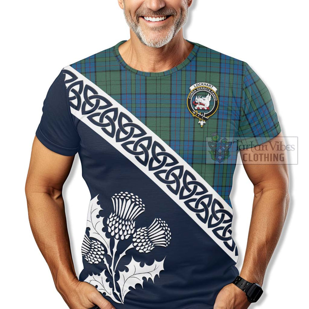 Lockhart Tartan T-Shirt Featuring Thistle and Scotland Map