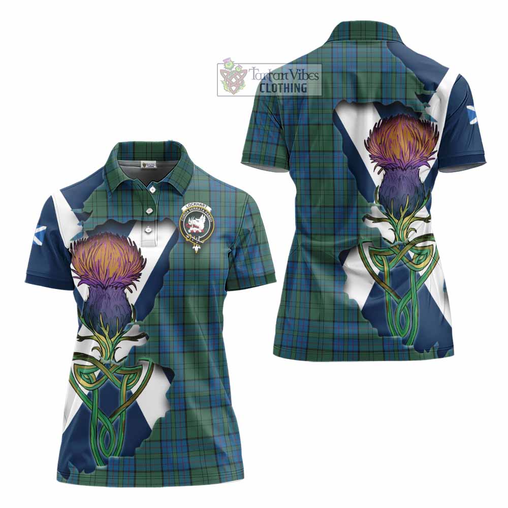 Lockhart Tartan Family Crest Women's Polo Shirt Scottish Thistle Celtic Inspired - Tartan Vibes Clothing