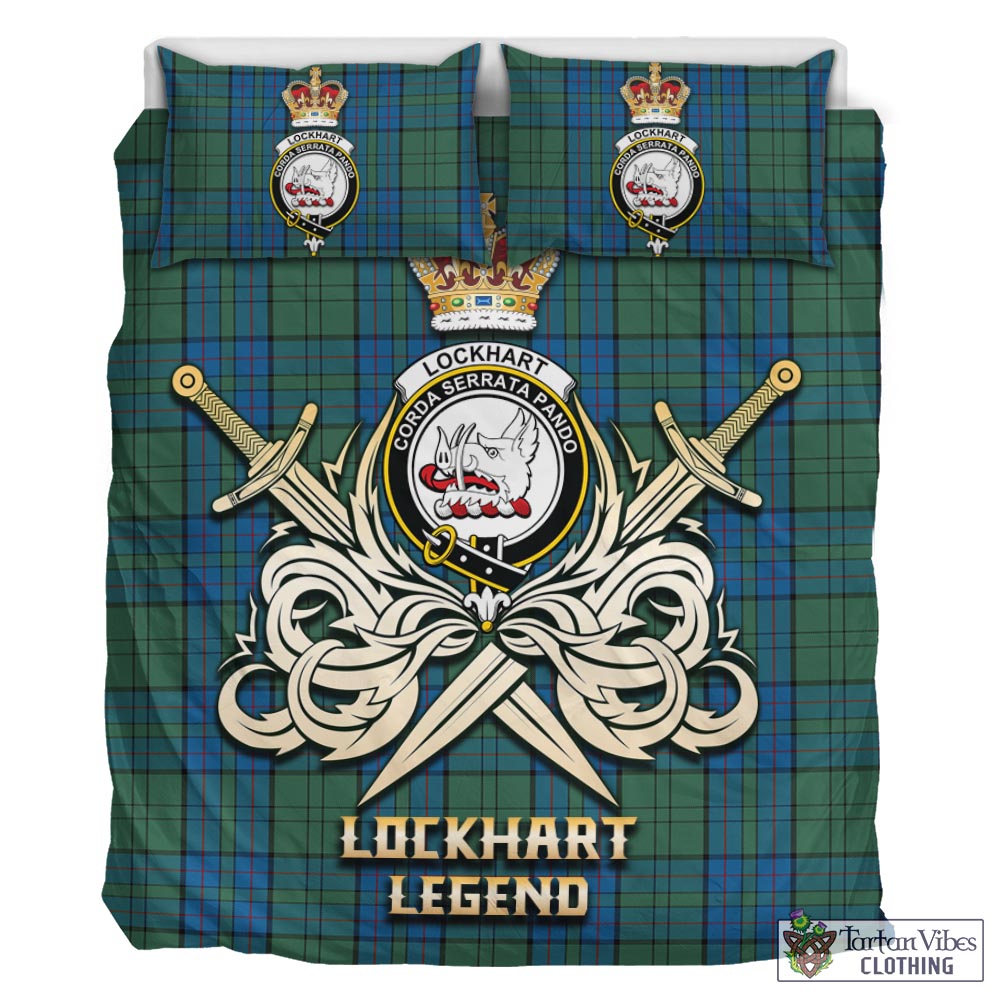 Tartan Vibes Clothing Lockhart Tartan Bedding Set with Clan Crest and the Golden Sword of Courageous Legacy