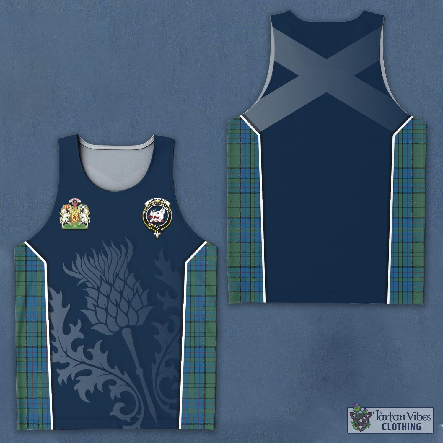 Lockhart Tartan Men's Tanks Top with Family Crest and Scottish Thistle Vibes Sport Style - Tartan Vibes Clothing