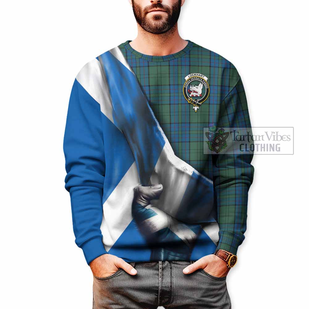 Lockhart Tartan Sweatshirt with Family Crest Scotland Patriotic Style - Tartan Vibes Clothing