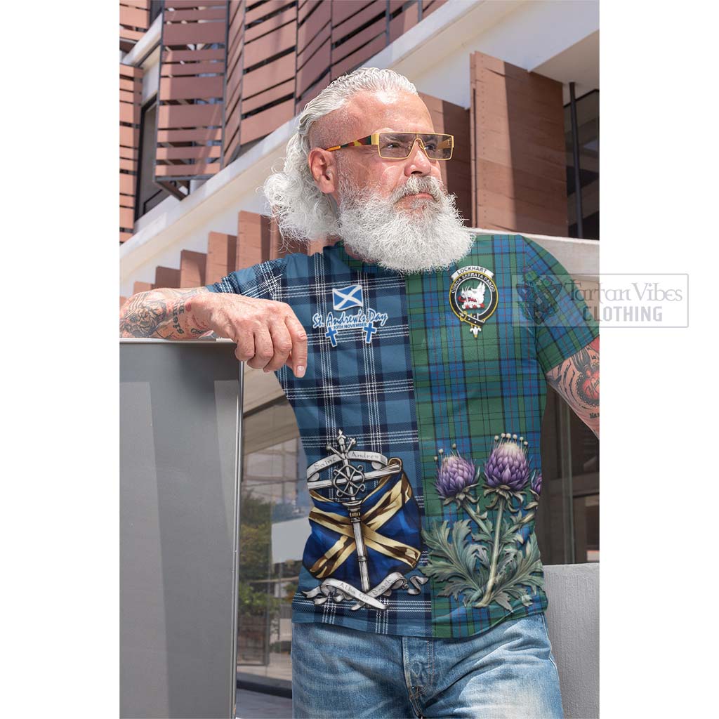 Lockhart Tartan Cotton T-shirt Happy St. Andrew's Day Half Tartan Style - Tartan Vibes Clothing