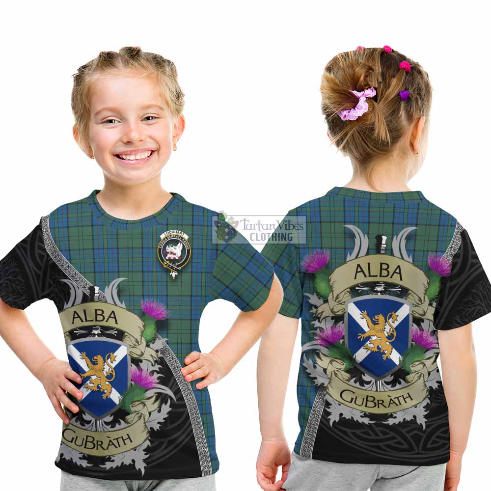 Lockhart Tartan Family Crest Kid T-Shirt Lion Rampant Royal Thistle Shield Celtic Inspired - Tartan Vibes Clothing