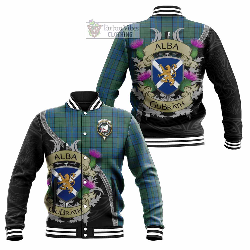 Lockhart Tartan Family Crest Baseball Jacket Lion Rampant Royal Thistle Shield Celtic Inspired - Tartan Vibes Clothing