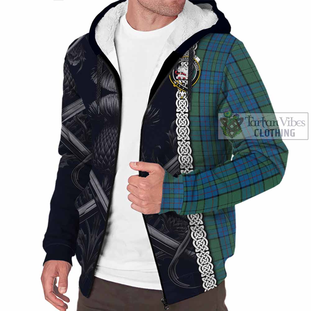 Lockhart Tartan Sherpa Hoodie with Family Crest Cross Sword Thistle Celtic Vibes - Tartan Vibes Clothing