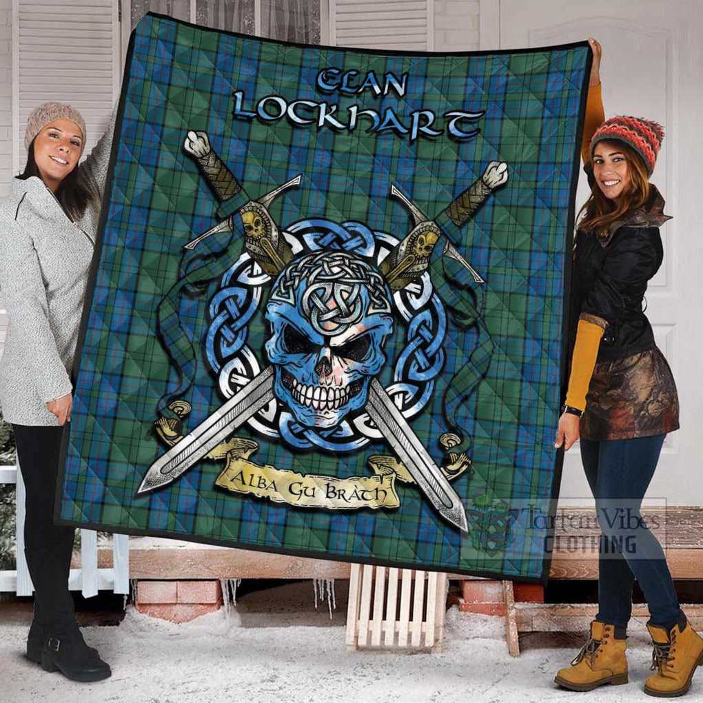 Lockhart Tartan Quilt with Celtic Skull Alba Gu Brath Style - Tartan Vibes Clothing