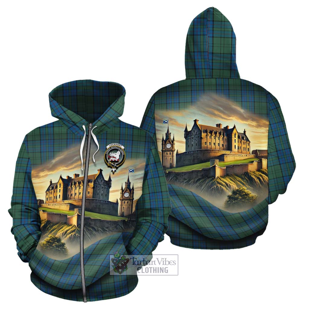 Lockhart Tartan Family Crest Cotton Hoodie with Scottish Ancient Castle Style Zip Hoodie - Tartan Vibes Clothing