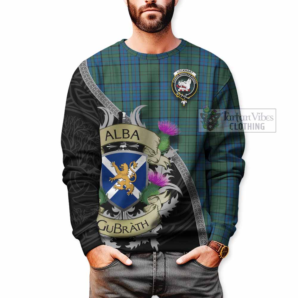 Lockhart Tartan Family Crest Sweatshirt Lion Rampant Royal Thistle Shield Celtic Inspired - Tartan Vibes Clothing