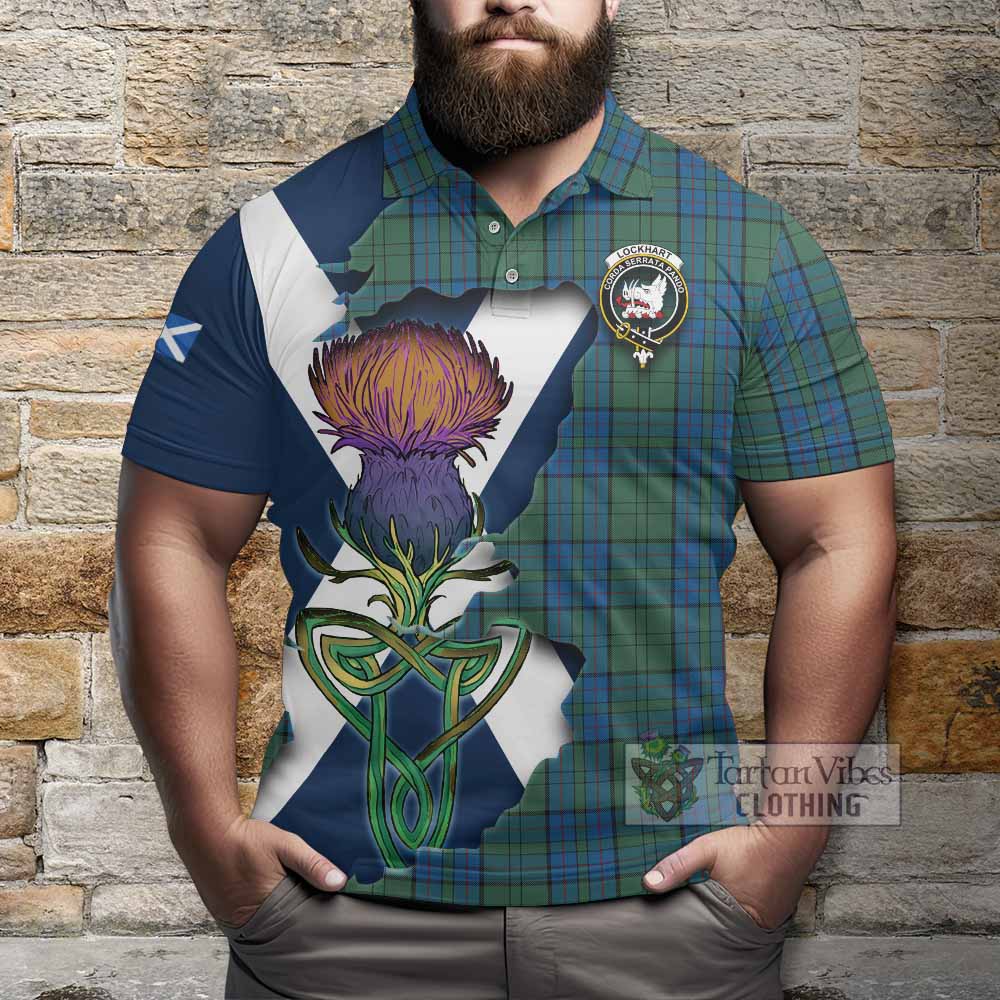 Lockhart Tartan Family Crest Polo Shirt Scottish Thistle Celtic Inspired - Tartan Vibes Clothing